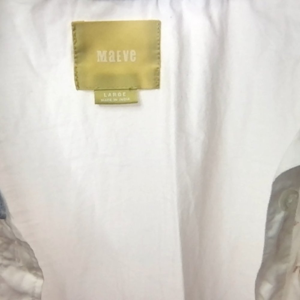 Anthropologie white and pink floral button down quarter sleeve, size L - Picture 5 of 5